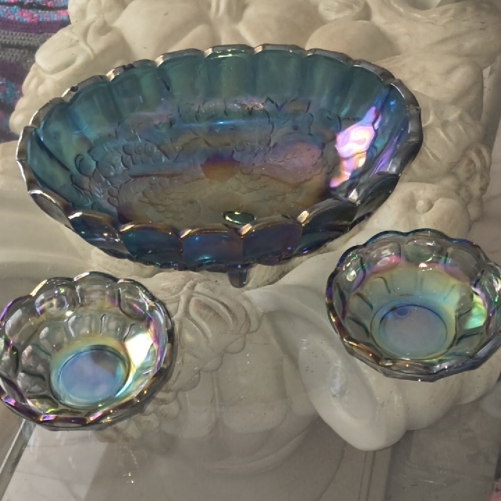 Iridescent Blue Glass Bowl Set